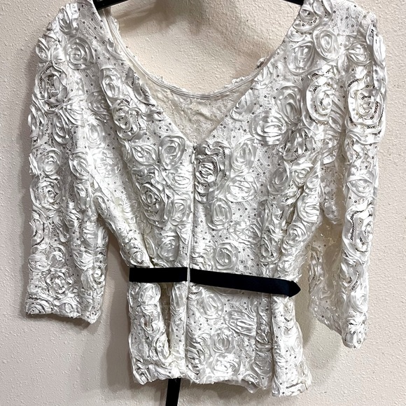 White Formal Blouse with Black Sash, fully lined. - Picture 3 of 6